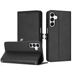 Wholesale Premium PU Leather Folio Wallet Front Cover Case with Card Holder Slots and Wrist Strap for Samsung Galaxy S24 FE 5G (Black)