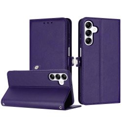 Premium PU Leather Folio Wallet Front Cover Case with Card Holder Slots and Wrist Strap for Samsung Galaxy S24 FE 5G (Purple)