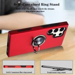 Wholesale Glossy Dual Layer Armor Hybrid Stand Metal Plate Flat Ring Case for Samsung Galaxy S24 Ultra 5G (Red)