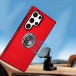 Wholesale Glossy Dual Layer Armor Hybrid Stand Metal Plate Flat Ring Case for Samsung Galaxy S24 Ultra 5G (Red)