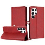 Wholesale Premium PU Leather Folio Wallet Front Cover Case with Card Holder Slots and Wrist Strap for Samsung Galaxy S24 Ultra 5G (Red)