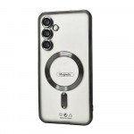 Transparent Electroplated Chrome Magnetic Magsafe Circle TPU Cover Case With Camera Lens Protection for Samsung Galaxy S25 Plus 5G (Black)