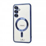 Transparent Electroplated Chrome Magnetic Magsafe Circle TPU Cover Case With Camera Lens Protection for Samsung Galaxy S25 Plus 5G (Blue)