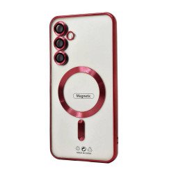 Transparent Electroplated Chrome Magnetic Magsafe Circle TPU Cover Case With Camera Lens Protection for Samsung Galaxy S25 5G (Red) Transparent Electroplated Chrome Magnetic Magsafe Circle TPU Cover Case With Camera Lens Protection for Samsung Galaxy S25 5G (Red)