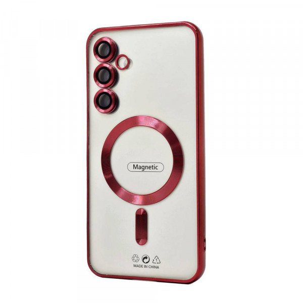 Wholesale Transparent Electroplated Chrome Magnetic Magsafe Circle TPU Cover Case With Camera Lens Protection for Samsung Galaxy S25 Plus 5G (Red)
