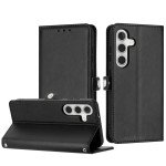 Wholesale Premium PU Leather Folio Wallet Front Cover Case with Card Holder Slots and Wrist Strap for Samsung Galaxy S25 Plus 5G (Black)