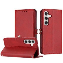 Premium PU Leather Folio Wallet Front Cover Case with Card Holder Slots and Wrist Strap for Samsung Galaxy S25 5G (Red) Premium PU Leather Folio Wallet Front Cover Case with Card Holder Slots and Wrist Strap for Samsung Galaxy S25 5G (Red)
