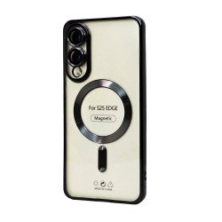 Transparent Electroplated Chrome Magnetic Magsafe Circle TPU Cover Case With Camera Lens Protection for Samsung Galaxy S25 Edge (Black) Transparent Electroplated Chrome Magnetic Magsafe Circle TPU Cover Case With Camera Lens Protection for Samsung Galaxy S25 Edge (Black)
