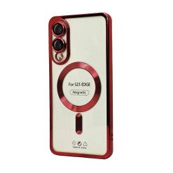 Transparent Electroplated Chrome Magnetic Magsafe Circle TPU Cover Case With Camera Lens Protection for Samsung Galaxy S25 Edge (Red) Transparent Electroplated Chrome Magnetic Magsafe Circle TPU Cover Case With Camera Lens Protection for Samsung Galaxy S25 Edge (Red)