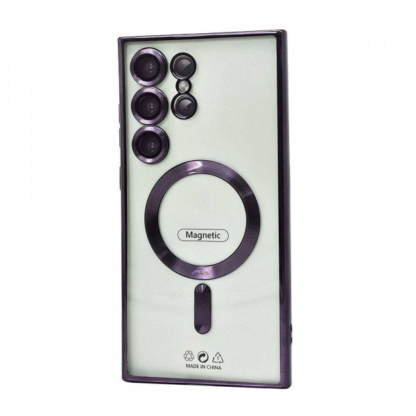 Wholesale Transparent Electroplated Chrome Magnetic Magsafe Circle TPU Cover Case With Camera Lens Protection for Samsung Galaxy S25 Ultra 5G (Purple)