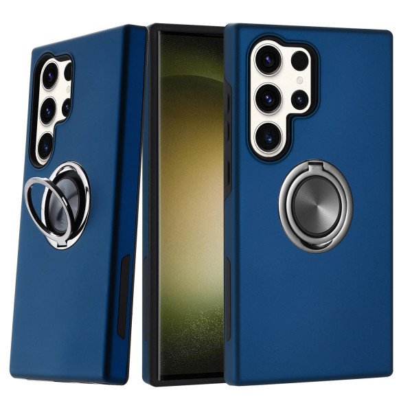 Wholesale Dual Layer Armor Hybrid Stand Ring Case for Samsung Galaxy S25 Ultra 5G (Navy Blue)