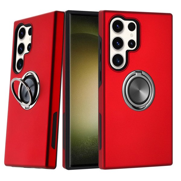 Wholesale Dual Layer Armor Hybrid Stand Ring Case for Samsung Galaxy S25 Ultra 5G (Red)