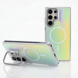 Holographic Gradient MagSafe Phone Case with Metal Kickstand & Shock-Absorbing Protection for Samsung Galaxy S26 Ultra (Black)