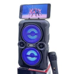 Portable Bluetooth Speaker with Dual 3.5" Bass, Karaoke Microphone, and Vibrant LED Lights – Ultimate Outdoor Party Sound System (Blue)