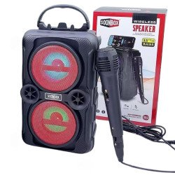 Portable Bluetooth Speaker with Dual 3.5" Bass, Karaoke Microphone, and Vibrant LED Lights – Ultimate Outdoor Party Sound System (Red)