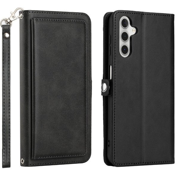 Wholesale Premium PU Leather Folio Wallet Front Cover Case with Card Holder Slots and Wrist Strap for Samsung Galaxy A14 5G (Black)