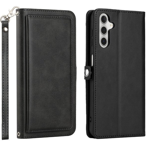 Wholesale Premium PU Leather Folio Wallet Front Cover Case with Card Holder Slots and Wrist Strap for Samsung Galaxy A14 5G (Black)
