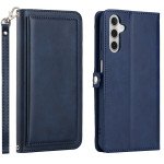 Wholesale Premium PU Leather Folio Wallet Front Cover Case with Card Holder Slots and Wrist Strap for Samsung Galaxy A14 5G (Navy Blue)