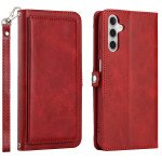 Wholesale Premium PU Leather Folio Wallet Front Cover Case with Card Holder Slots and Wrist Strap for Samsung Galaxy A14 5G (red)