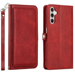 Premium PU Leather Folio Wallet Front Cover Case with Card Holder Slots and Wrist Strap for Samsung Galaxy A14 5G (red)