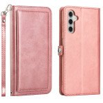 Wholesale Premium PU Leather Folio Wallet Front Cover Case with Card Holder Slots and Wrist Strap for Samsung Galaxy A14 5G (rose Gold)