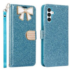 Ribbon Bow Crystal Diamond Wallet Case for Samsung Galaxy A14 5G (Light Blue) Ribbon Bow Crystal Diamond Wallet Case for Samsung Galaxy A14 5G (Light Blue)