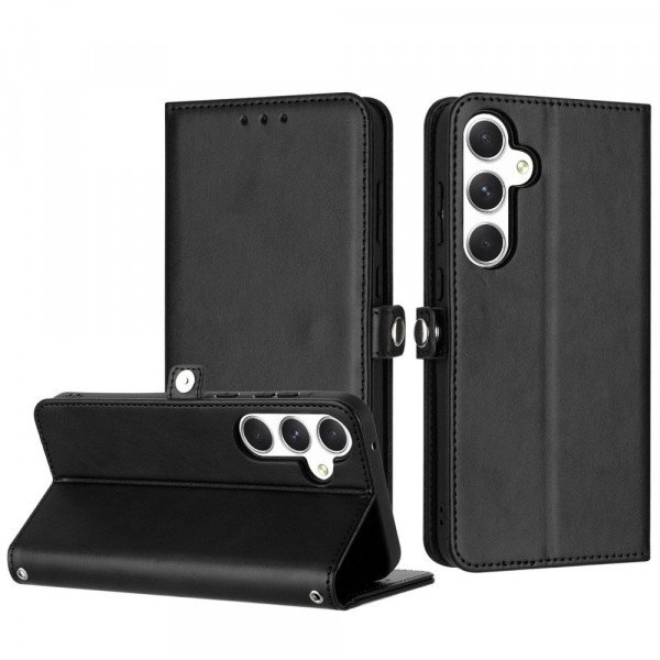 Wholesale Premium PU Leather Folio Wallet Front Cover Case with Card Holder Slots and Wrist Strap for Samsung Galaxy A16 5G (Black)