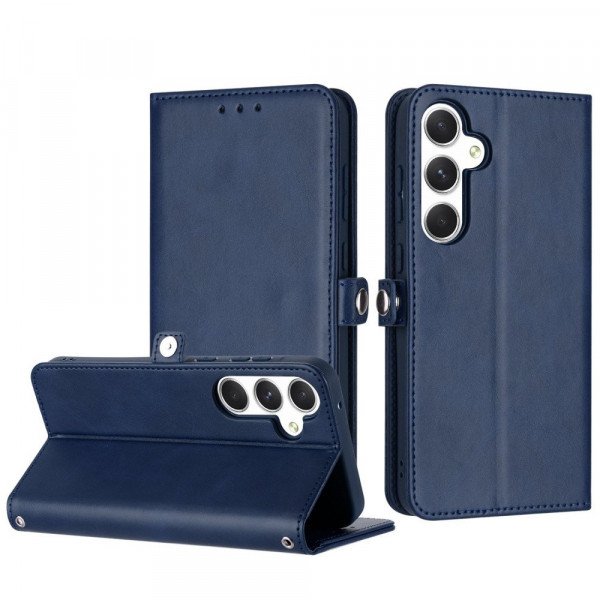 Wholesale Premium PU Leather Folio Wallet Front Cover Case with Card Holder Slots and Wrist Strap for Samsung Galaxy A16 5G (Navy Blue)