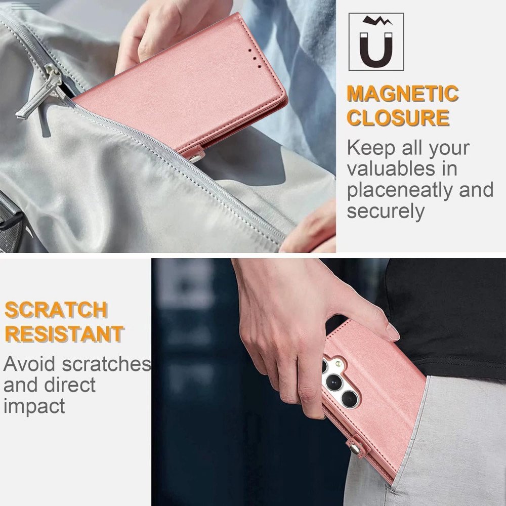 Cover Vivo Y72 5G per Donna: Custodia a Libro Oro Rosa con Farfalle