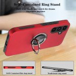 Wholesale Glossy Dual Layer Armor Hybrid Stand Metal Plate Flat Ring Case for Samsung Galaxy A34 5G (Red)