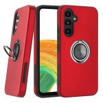 Wholesale Glossy Dual Layer Armor Hybrid Stand Metal Plate Flat Ring Case for Samsung Galaxy A34 5G (Red)