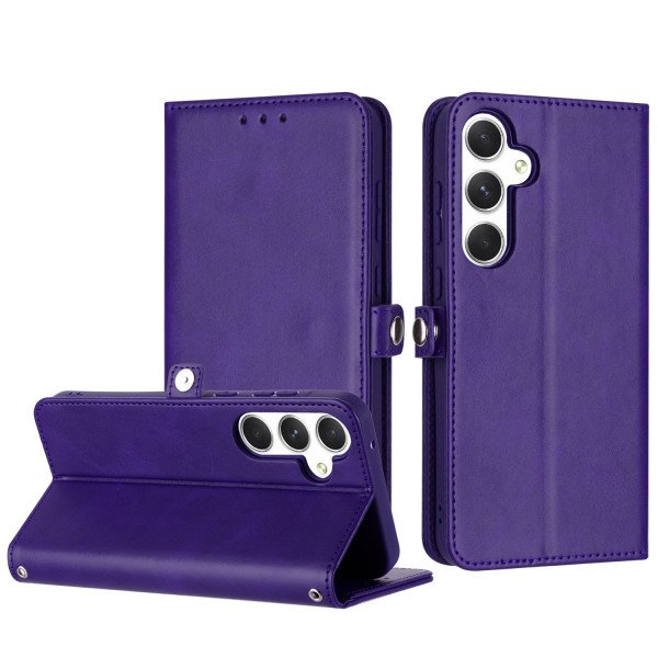 Wholesale Premium PU Leather Folio Wallet Front Cover Case with Card Holder Slots and Wrist Strap for Samsung Galaxy A35 5G (Purple)