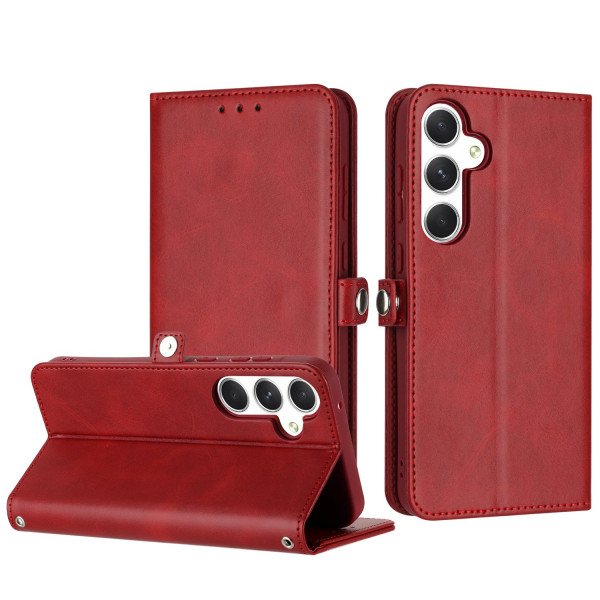 Wholesale Premium PU Leather Folio Wallet Front Cover Case with Card Holder Slots and Wrist Strap for Samsung Galaxy A35 5G (Red)