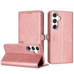 Wholesale Premium PU Leather Folio Wallet Front Cover Case with Card Holder Slots and Wrist Strap for Samsung Galaxy A35 5G (Rose Gold)