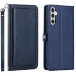 Wholesale Premium PU Leather Folio Wallet Front Cover Case with Card Holder Slots and Wrist Strap for Samsung Galaxy A54 5G (Navy Blue)