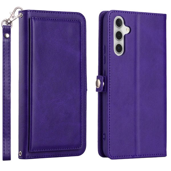 Wholesale Premium PU Leather Folio Wallet Front Cover Case with Card Holder Slots and Wrist Strap for Samsung Galaxy A54 5G (Purple)