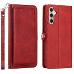 Wholesale Premium PU Leather Folio Wallet Front Cover Case with Card Holder Slots and Wrist Strap for Samsung Galaxy A54 5G (Red)