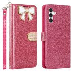 Wholesale Ribbon Bow Crystal Diamond Wallet Case for Samsung Galaxy A54 5G (Hot Pink)