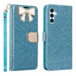 Wholesale Ribbon Bow Crystal Diamond Wallet Case for Samsung Galaxy A54 5G (Light Blue)