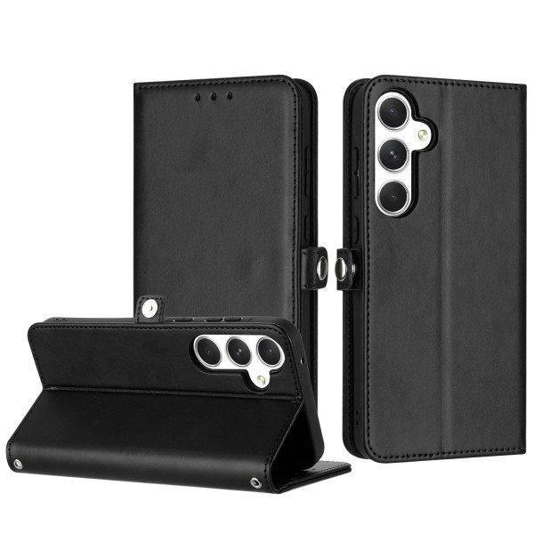 Wholesale Premium PU Leather Folio Wallet Front Cover Case with Card Holder Slots and Wrist Strap for Samsung Galaxy A55 5G (Black)