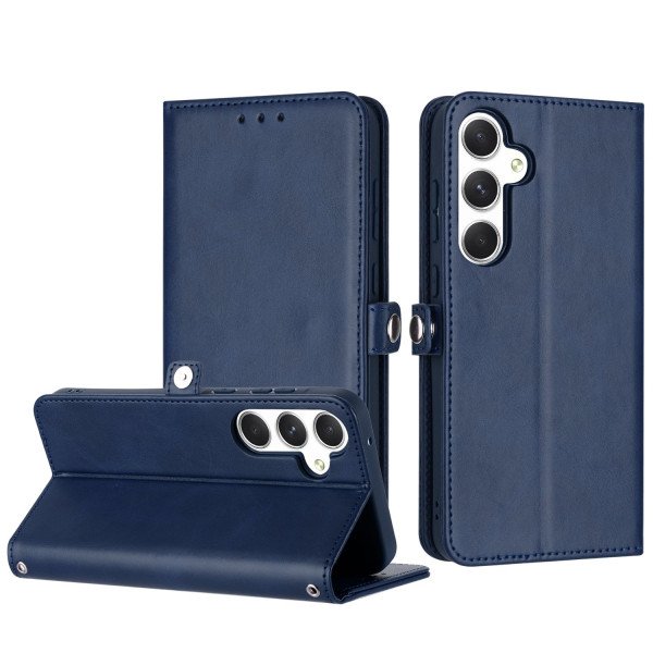 Wholesale Premium PU Leather Folio Wallet Front Cover Case with Card Holder Slots and Wrist Strap for Samsung Galaxy A55 5G (Navy Blue)