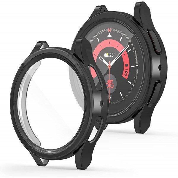Wholesale Tempered Glass Screen Protector Full Coverage Shockproof Cover Case for Samsung Galaxy Watch 5 [40MM] (Black)