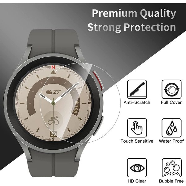 Wholesale HD Tempered Glass Full Edge Protection Screen Protector for Samsung Galaxy Watch 5 Pro [45MM] (Clear)