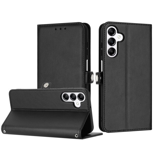 Wholesale Premium PU Leather Folio Wallet Front Cover Case with Card Holder Slots and Wrist Strap for Samsung Galaxy A15 5G (Black)