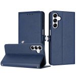 Premium PU Leather Folio Wallet Front Cover Case with Card Holder Slots and Wrist Strap for Samsung Galaxy A15 5G (Navy Blue)