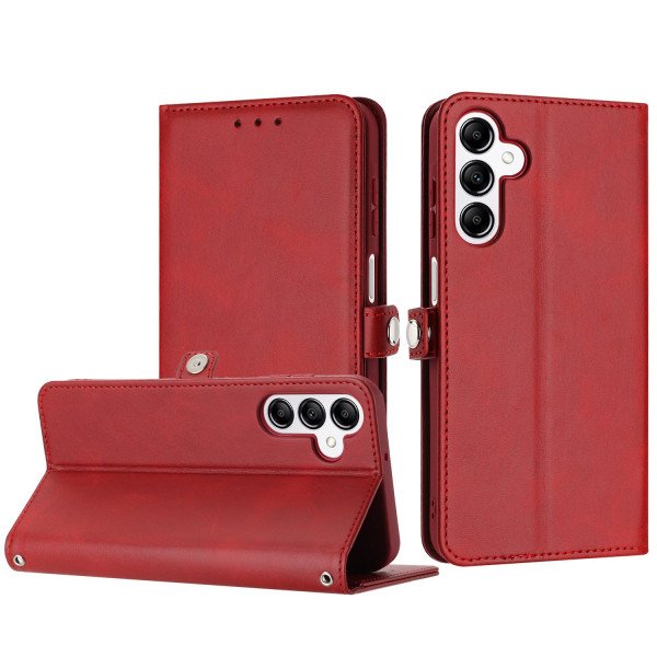 Wholesale Premium PU Leather Folio Wallet Front Cover Case with Card Holder Slots and Wrist Strap for Samsung Galaxy A15 5G (Red)