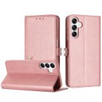 Premium PU Leather Folio Wallet Front Cover Case with Card Holder Slots and Wrist Strap for Samsung Galaxy A15 5G (Rose Gold)