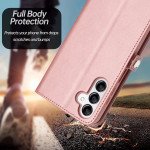 Wholesale Premium PU Leather Folio Wallet Front Cover Case with Card Holder Slots and Wrist Strap for Samsung Galaxy A15 5G (Rose Gold)