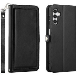 Premium PU Leather Folio Wallet Front Cover Case with Card Holder Slots and Wrist Strap for Samsung Galaxy A24 4G (Black) Premium PU Leather Folio Wallet Front Cover Case with Card Holder Slots and Wrist Strap for Samsung Galaxy A24 4G (Black)