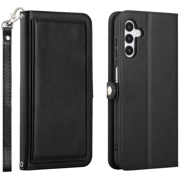 Wholesale Premium PU Leather Folio Wallet Front Cover Case with Card Holder Slots and Wrist Strap for Samsung Galaxy A24 4G (Black)